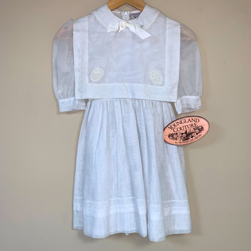 NWT Vintage White Girls 7 Dress Youngland Lace Prairie Long Sleeve Meadow Party